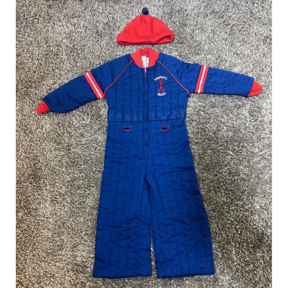 An Original Chandler Fashion Other - Vintage Chandler Downhill Racer Kids Snowsuit Blue Red Quilted Ski Suit Set 2T